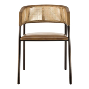 MARCEL - Lot de 2 fauteuils assise cuir dossier en manguier et rotin