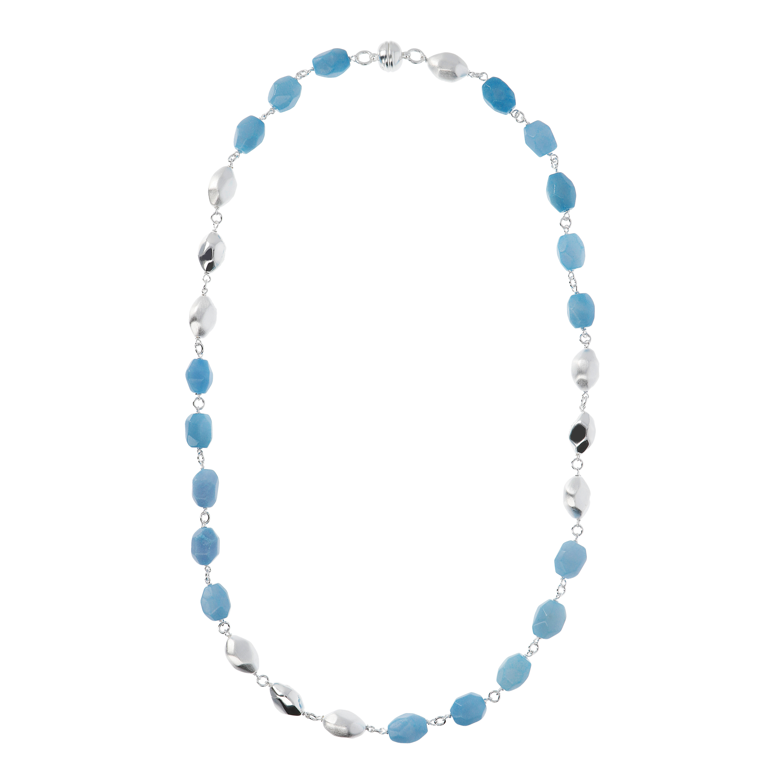 Collana con Quarzite Blu Alternata a Elementi Satinati e Martellati