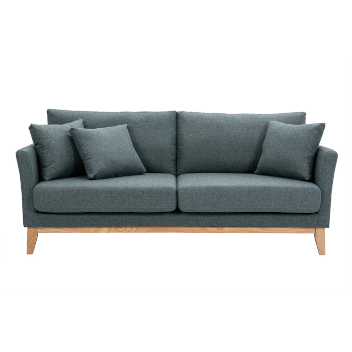 Canapé scandinave déhoussable 3 places en tissu vert de gris et bois clair OSLO