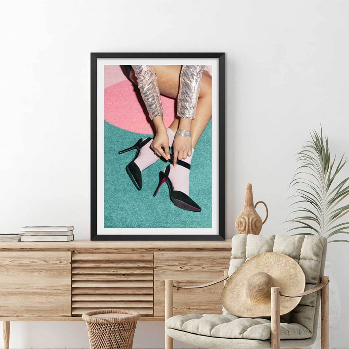 Affiche vintage Disco party Affiche + cadre en bois - Noir