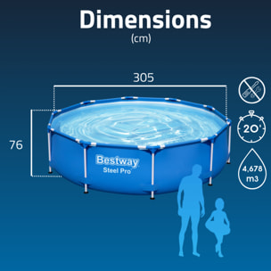Bestway Piscine hors sol - Ronde - Steel Pro - Bleu clair - 305 x 76 cm
