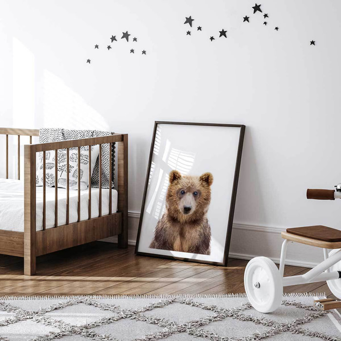 Affiche enfant bébé ours  Affiche + cadre en bois - Noir