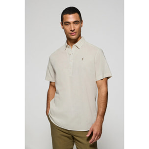 Camisa color crema polera de lino y algodón con bordado Rigby Go