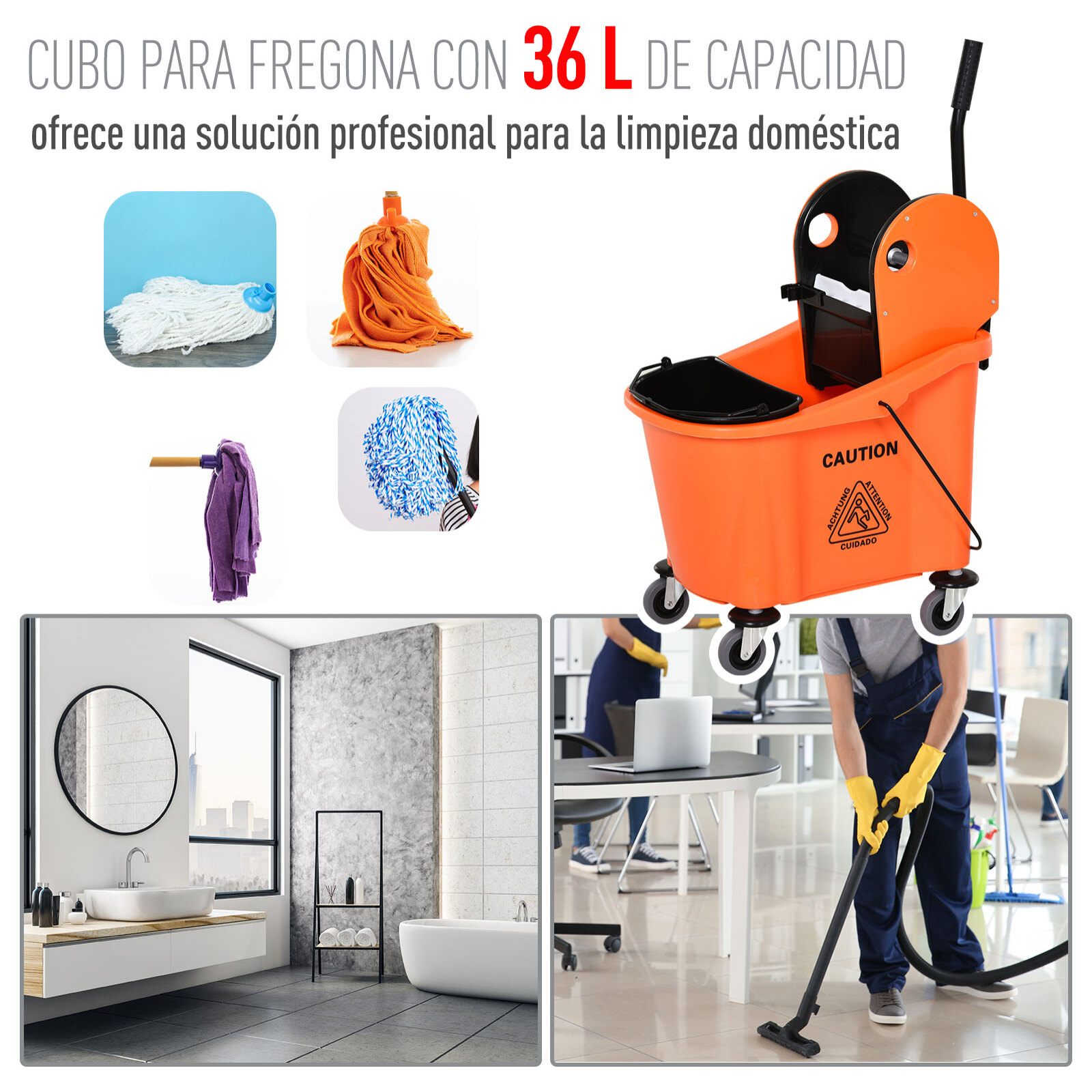 Cubeta para fregona 2 Cubetas Separadas 54x41x91,5cm Naranja