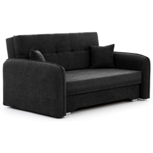 Michelle - canapé droit 3 places convertible avec coffre en velours - Noir