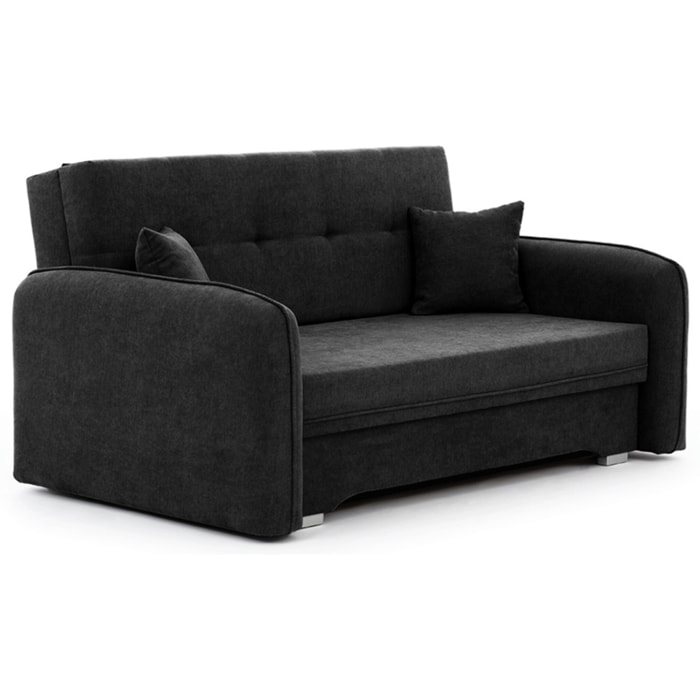 Michelle - canapé droit 3 places convertible avec coffre en velours - Noir