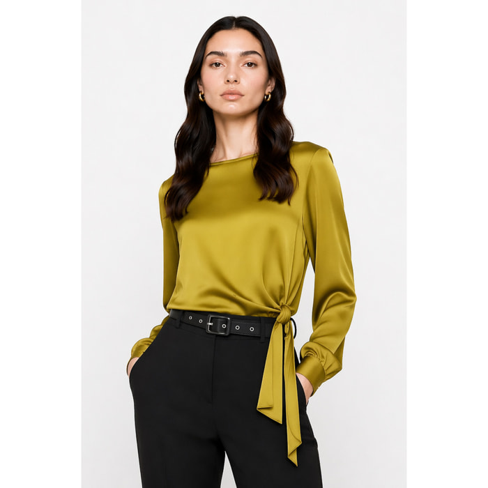 Kocca - Blusa da donna in viscosa con maniche lunghe e nodo in vita Donna