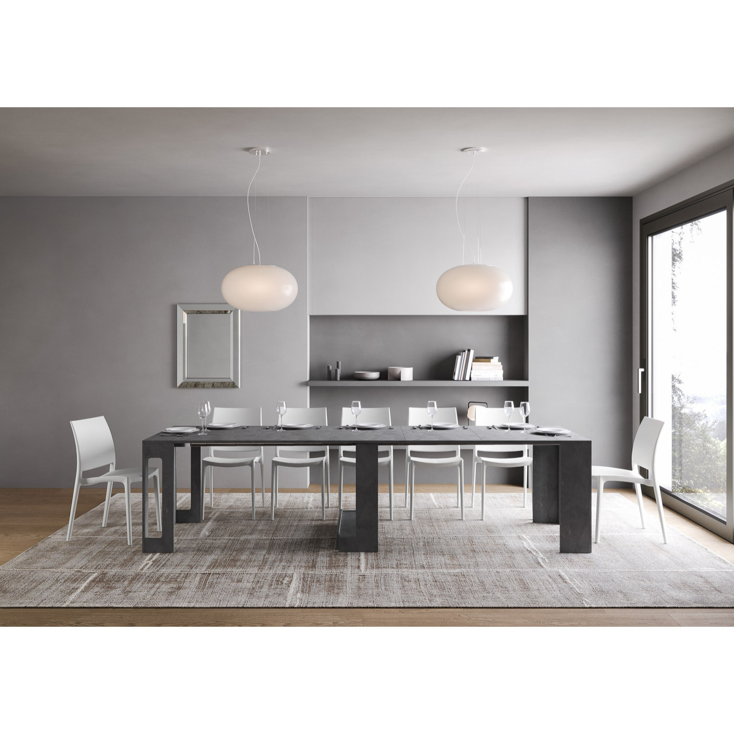 Consolle allungabile 90x42/302 cm Evolve Antracite Spatolato allunghe interne
