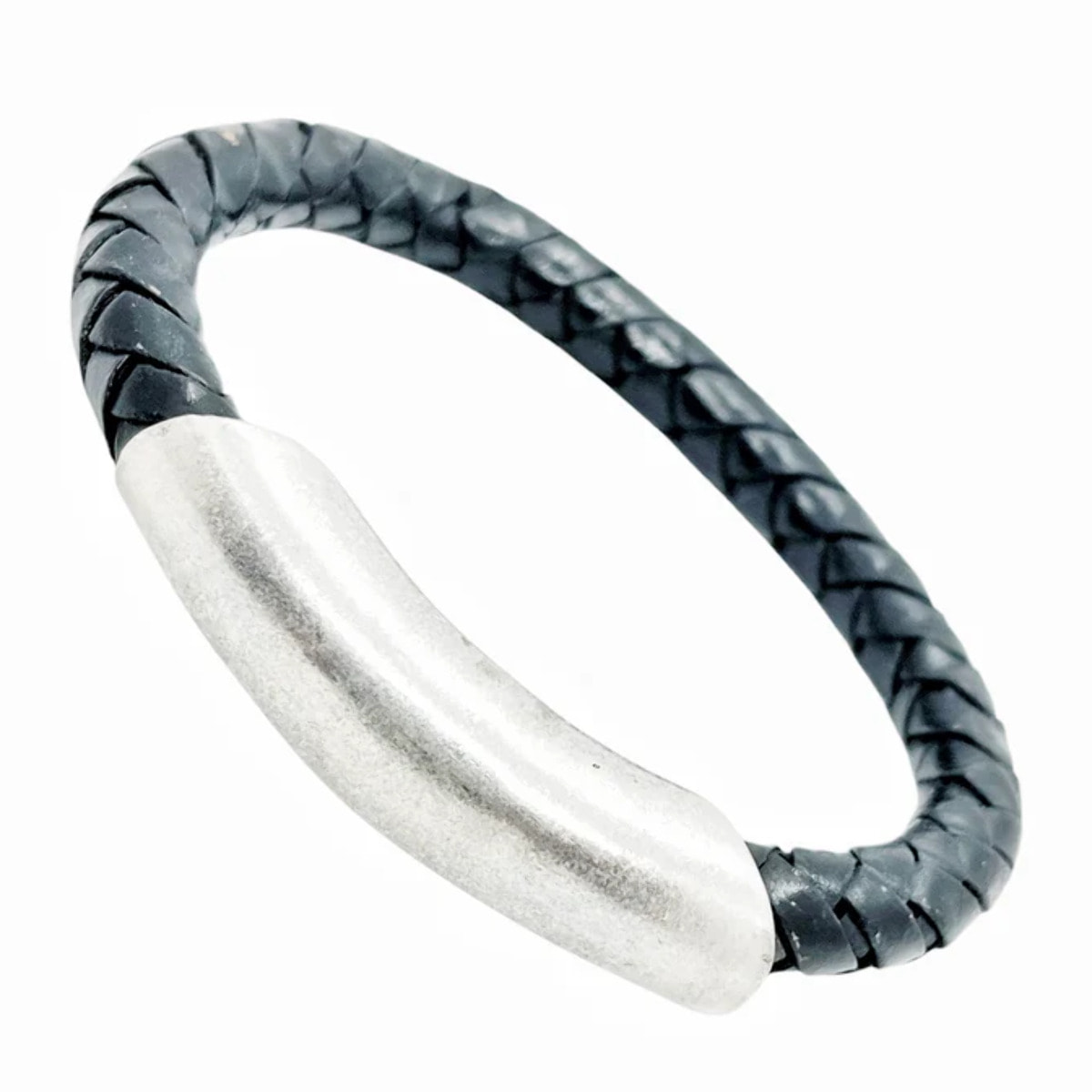 Pulsera Tube cuero trenzado plata