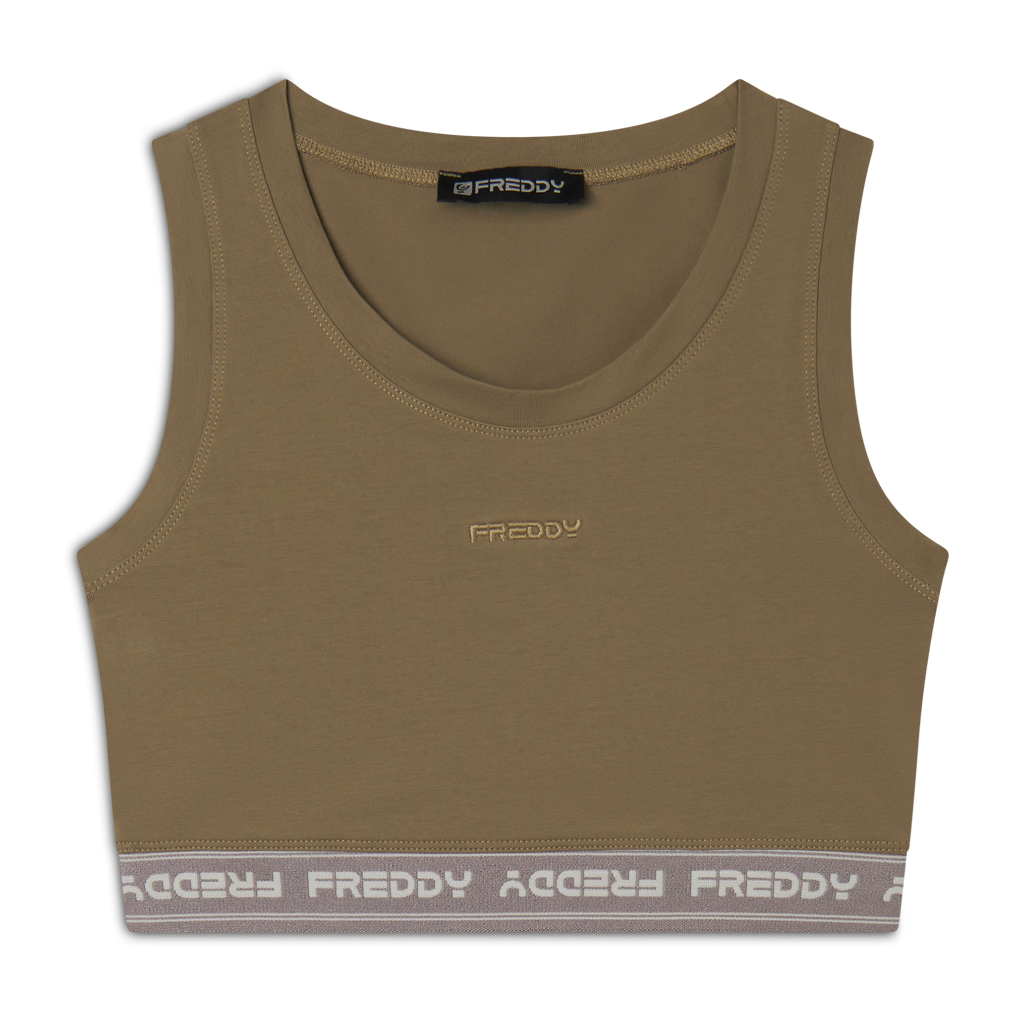 Top sportivo in heavy jersey stretch con elastico logato