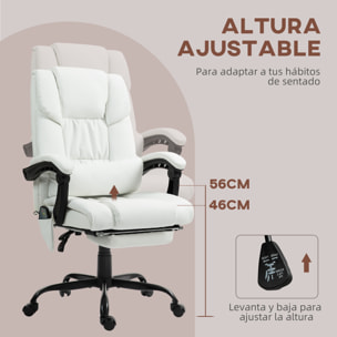 Silla de Oficina con Masaje Vibratorio de 6 Puntos Silla de Escritorio Giratoria con Respaldo Alto Reclinable Altura Ajustable Reposapiés y Mando a Distancia Blanco