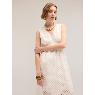 Motivi - Vestido largo de bordado inglés - Blanco