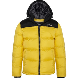 UTAH2 PADDED HOODED JACKET WITH YOKES & SCHOTT NYC CHEST EMBROIDERY BODY = 100% NYLON / YOKES = 60% COTTON 40% NYLON Giallo