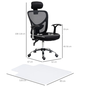 Conjunto de Oficina Incluye 1 Silla de Oficina Reclinable con Altura Ajustable 62x67x108-118 cm y 1 Alfombra Protectora de Suelo 90x120 cm Negro y Transparente