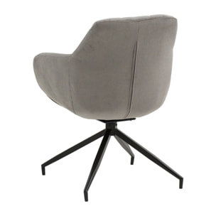Set di 2 poltroncine girevoli STONESTOWN in tessuto grigio e gambe in metallo nero, con braccioli