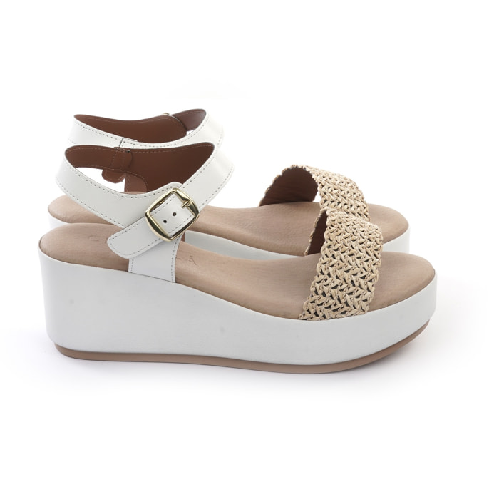 SANDALO ZEPPA FASCIA INTRECCIATA BIANCO