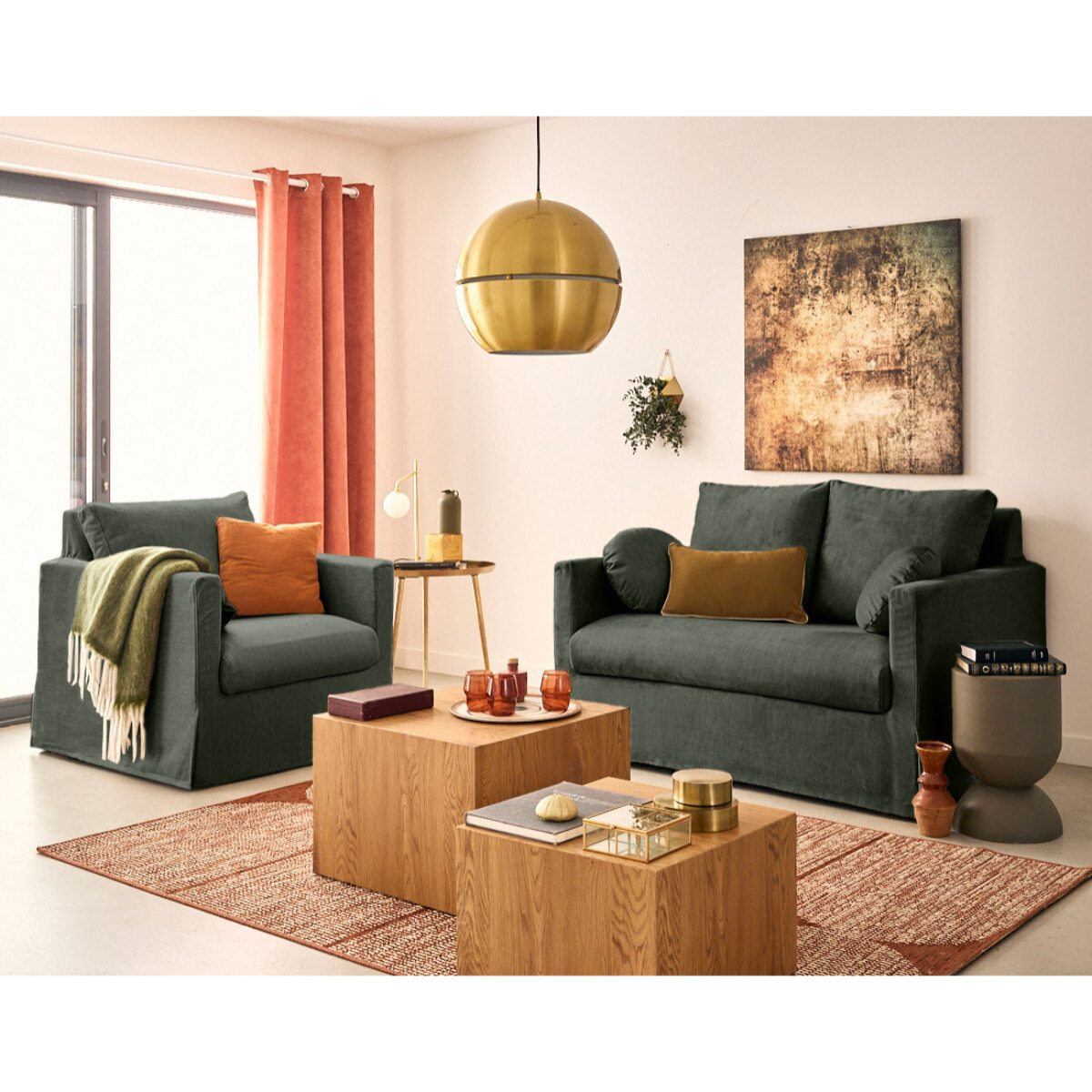 Serena - fauteuil déhoussable en velours - Vert