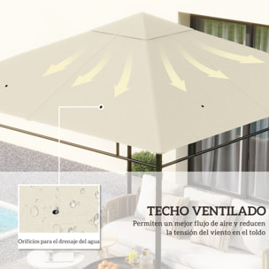 Techo de Repuesto para Cenador, 3x3 m, Cubierta de Repuesto con 8 Orificios de Drenaje, Ventilación y Protección UV, SOLO Toldo de Recambio para Pabellón Gazebo, Blanco Crema