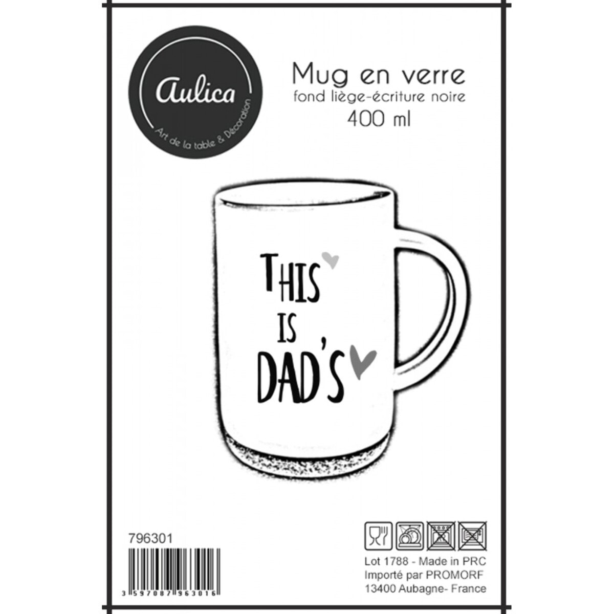 Mug en verre fond liège inscription dad