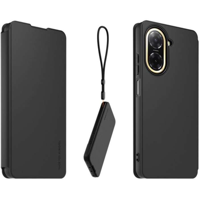 Etui avec cordon MADE FOR XIAOMI Redmi 15 5G folio Noir + dragonne