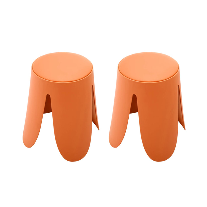 Set de 2 tabourets empilables. simili cuir orange. NIKI. Ø30 / 44 x H46cm