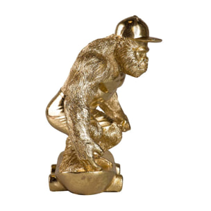 Figura Kingkong Skate Resina Dorada 21x15x21 Cm