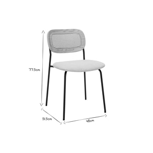 Chaises design en tissu effet velours texturé beige, métal noir et cannage rotin (lot de 2) MIRANDA