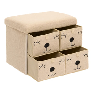 Pouf Pliant Enfant Ezzio Beige 4 Tirroirs 39x38x50 cm