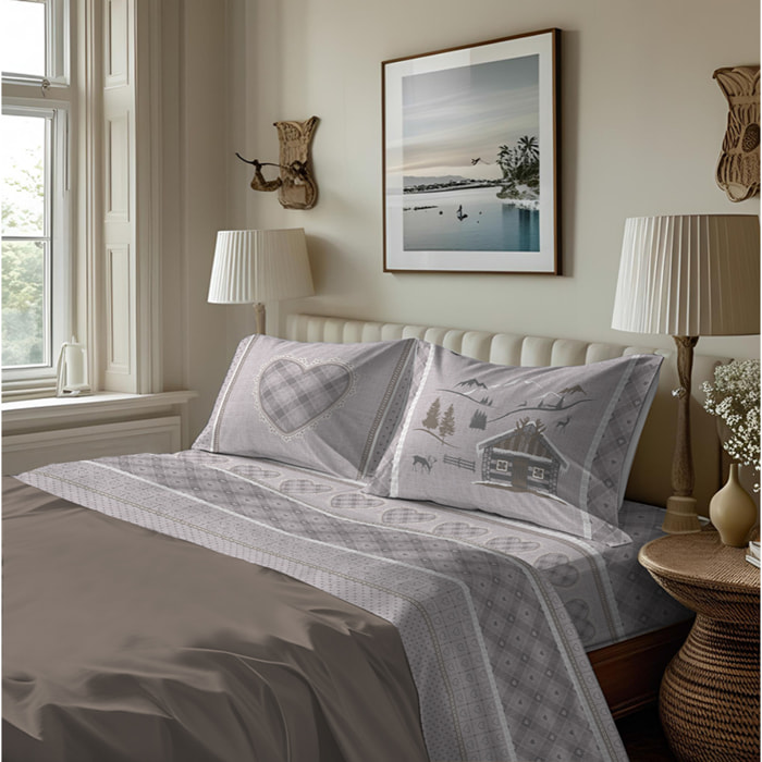 Completo letto in flanella chalet beige flanella 100% cotone