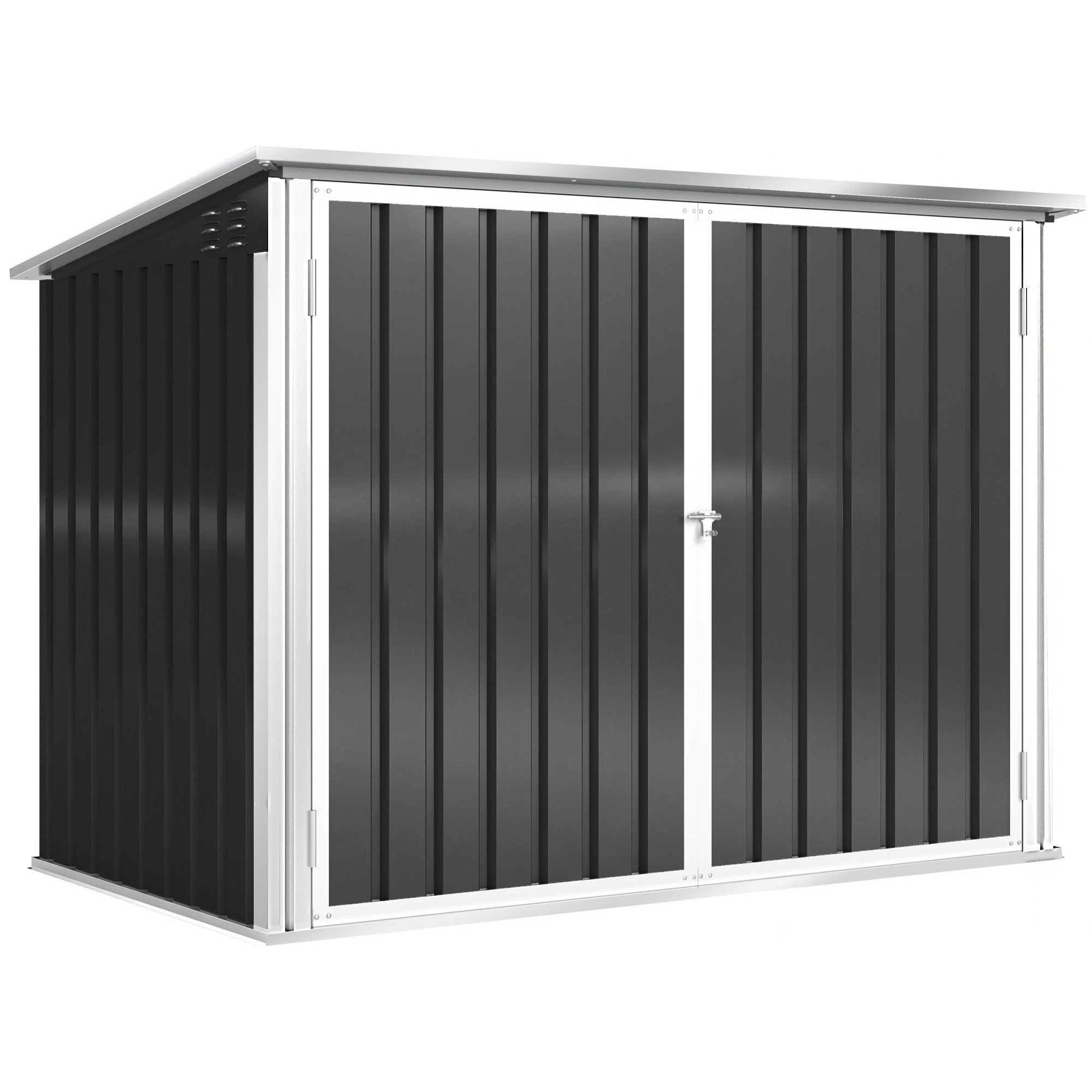 Abri de poubelle jardin - cache poubelle - 2 portes verrouillables, toit ouvrant - tôle d'acier blanc gris
