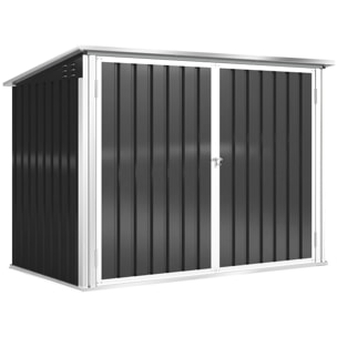 Abri de poubelle jardin - cache poubelle - 2 portes verrouillables, toit ouvrant - tôle d'acier blanc gris