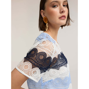 Motivi - T-shirt in pizzo macramé - Azzurro