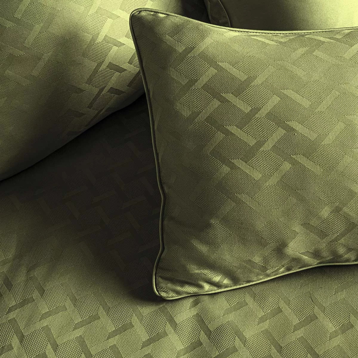 Taie d'oreiller satin de coton motif jacquard vert Adagio kaki