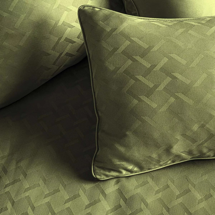 Taie d'oreiller satin de coton motif jacquard vert Adagio kaki