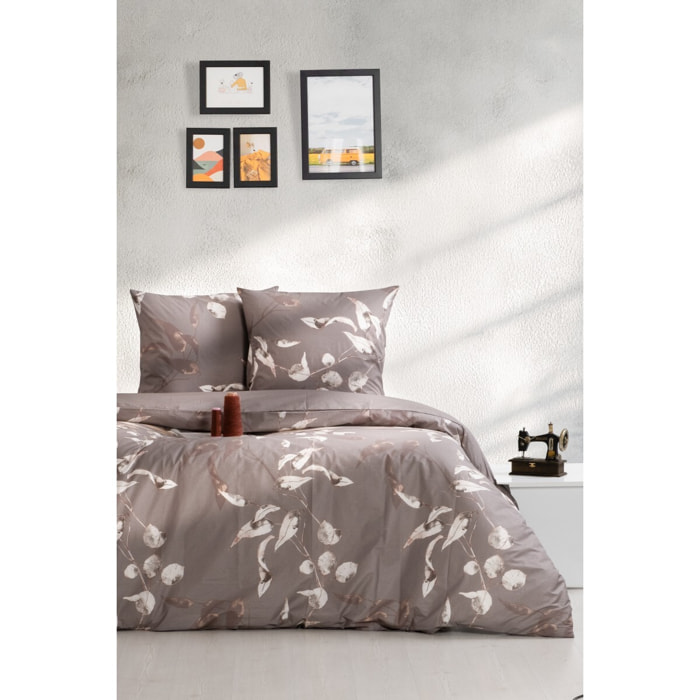 Housse de couette + taie(s) oreiller "Tivory beige" 100% coton imprimé.