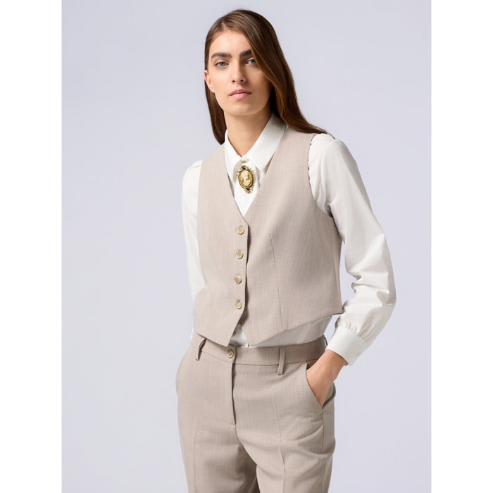 Oltre - Gilet corto misto viscosa - Beige