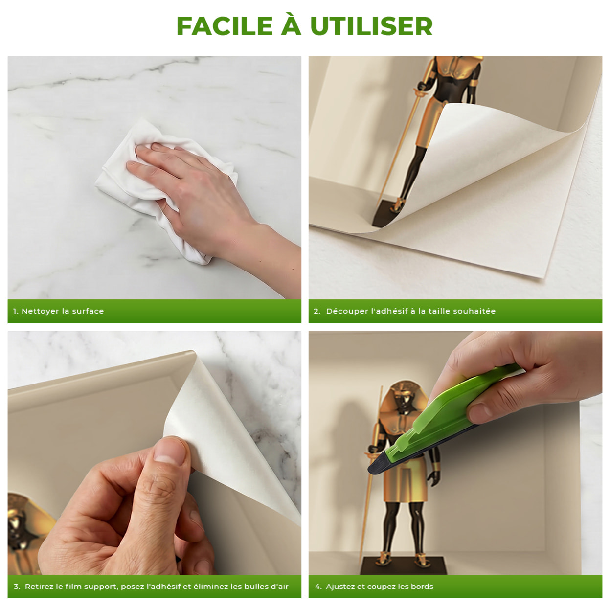 Stickers muraux 3D | Sticker Mural Autocollant effet 3D Egypte statues et chiens - Stickers adhésifs 3D Chambre Salon Trompe l'oeil