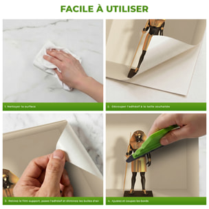Stickers muraux 3D | Sticker Mural Autocollant effet 3D Egypte statues et chiens - Stickers adhésifs 3D Chambre Salon Trompe l'oeil