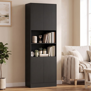 Buffet haut effet bois noir 4 portes 2 étagères 2 niches