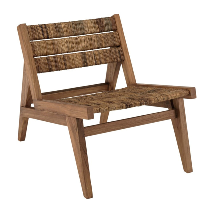 SIXTINE - Fauteuil lounge en bois de teck recyclé assise en tissage