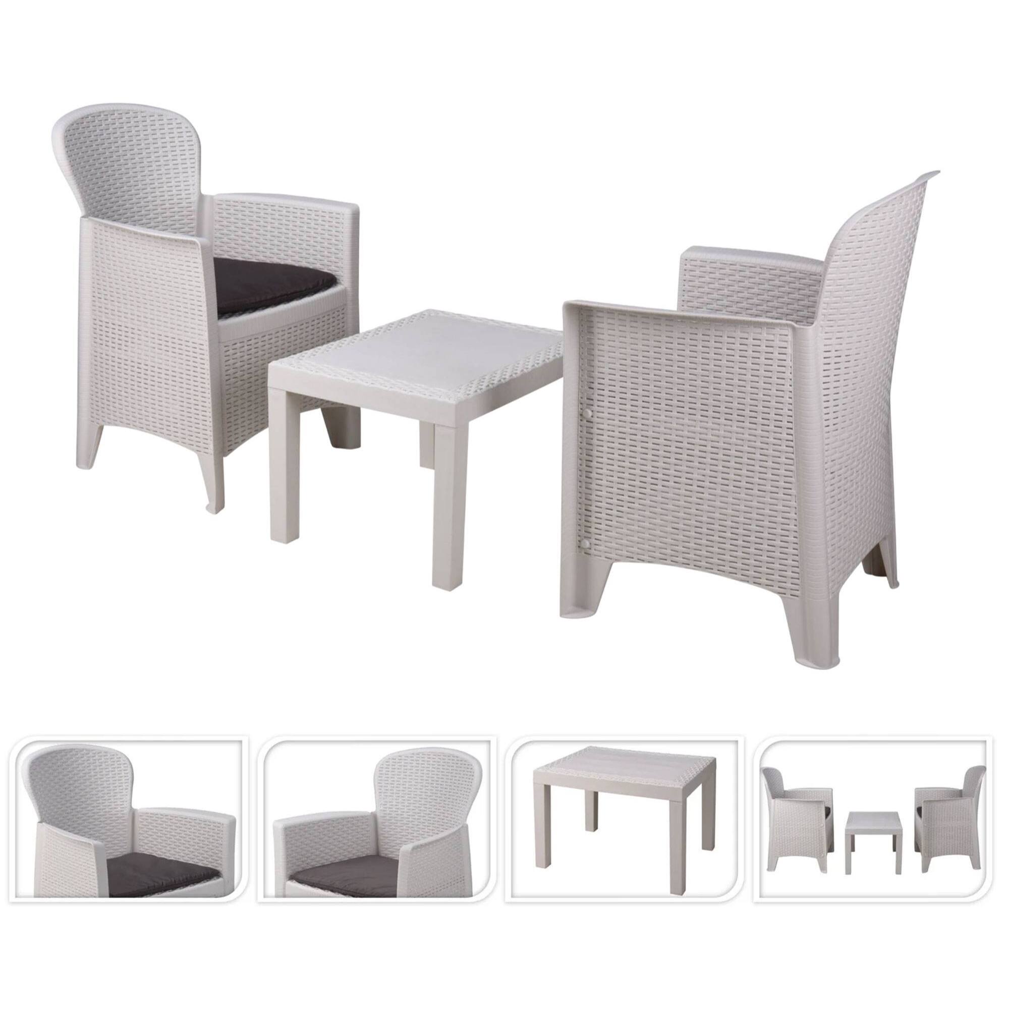 Well home - set de jardín 'akita' de mesa + 2 sillas en color blanco ideal para terrazas