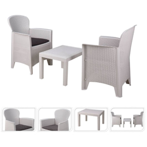 Well home - set de jardín 'akita' de mesa + 2 sillas en color blanco ideal para terrazas