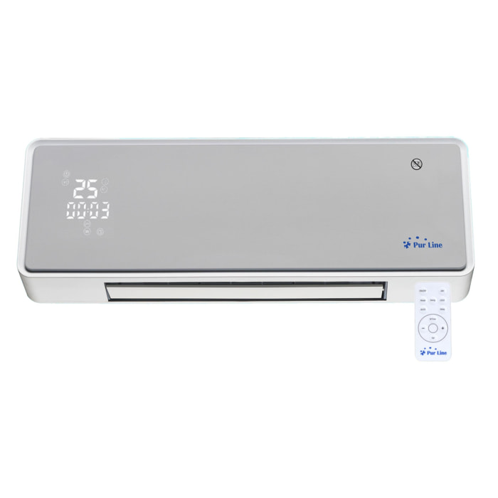 Calefactor Cerámico mural 2000 W frontal de cristal plateado mando a distancia y temporizador HOTI M80 PURLINE