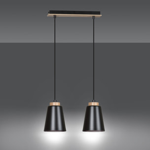 Lampada a sospensione Bolero in acciaio nero e legno