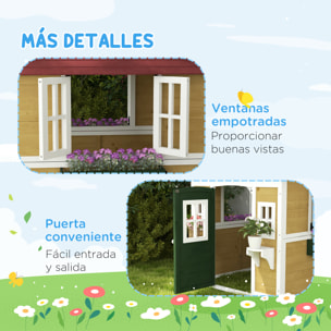 Casa de Jardín Infantil Casa de Madera para Niños con Puerta Ventanas Jardineras y Soportes de Flores 114x126,4x135 cm Madera Natural