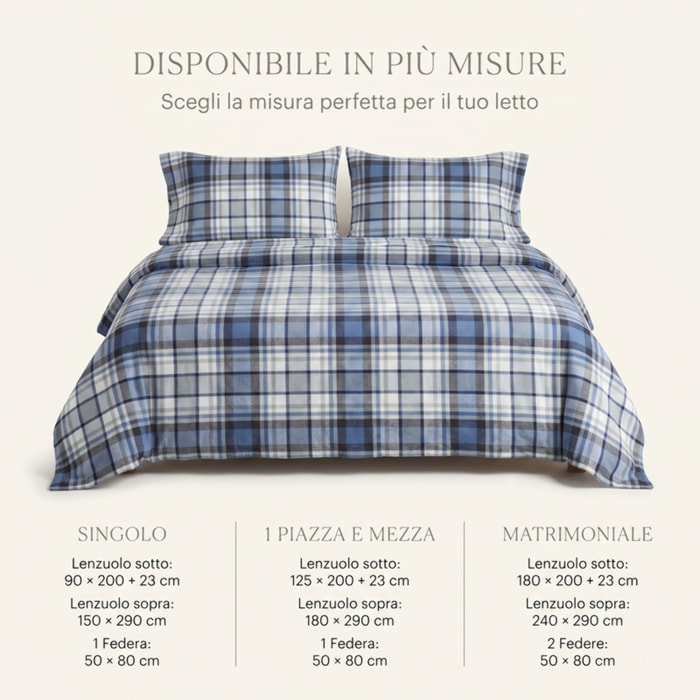 Set Lenzuola Una Piazza e Mezza in Flanella, Tessuto in Cotone anti Pilling, Lenzuolo Sotto con Angoli + Lenzuolo Sopra + 1 Federa, Morbido, Confortevole