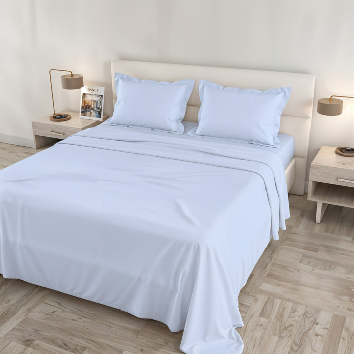 COMPLETO LETTO RASO CLOE, 100% Raso di Cotone, Made in Italy - AZZURRO