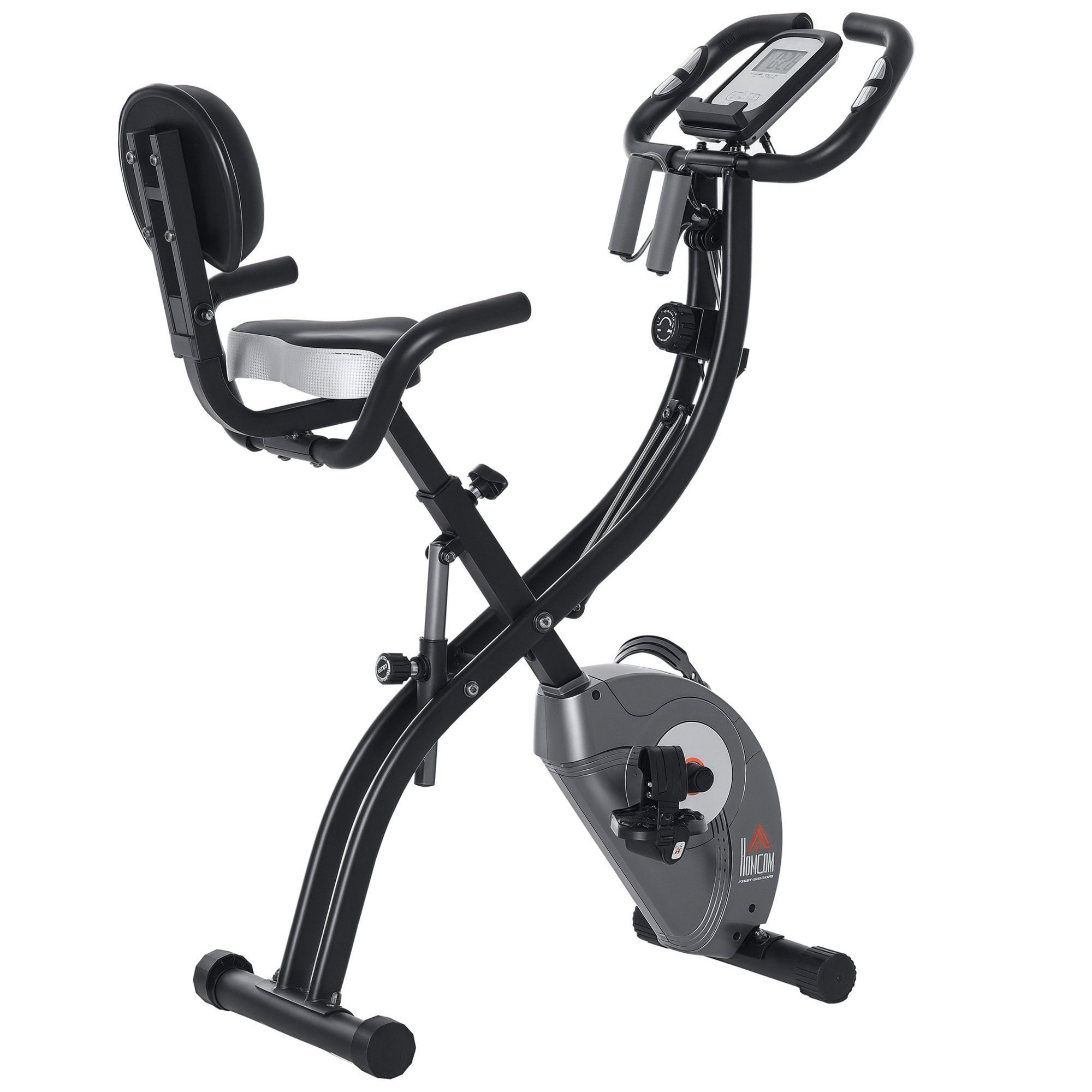 Bicicleta Estática Plegable Resistencia Magnética Ajustable de 8 Niveles con Sensor de Pulso Pantalla LCD Sillín Regulable Respaldo Bandas para Entrenamiento en Casa 107x53x107 cm Negro