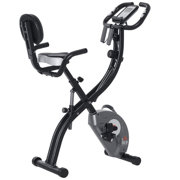 Bicicleta Estática Plegable Resistencia Magnética Ajustable de 8 Niveles con Sensor de Pulso Pantalla LCD Sillín Regulable Respaldo Bandas para Entrenamiento en Casa 107x53x107 cm Negro