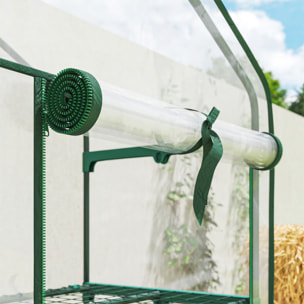 Mini serre de jardin 3 étagères porte enroulable 4 roulettes PE transparent